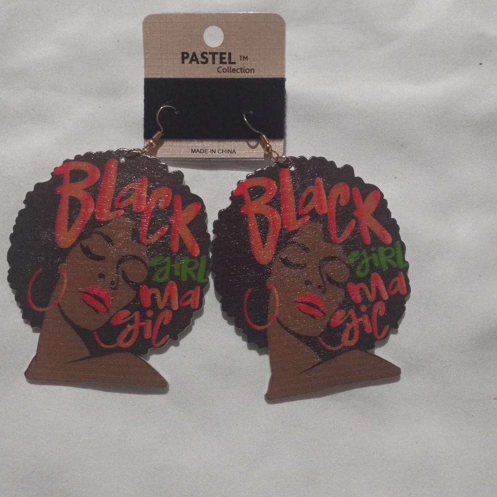 Pastel Collection Earrings "Black Girl Magic" red writing